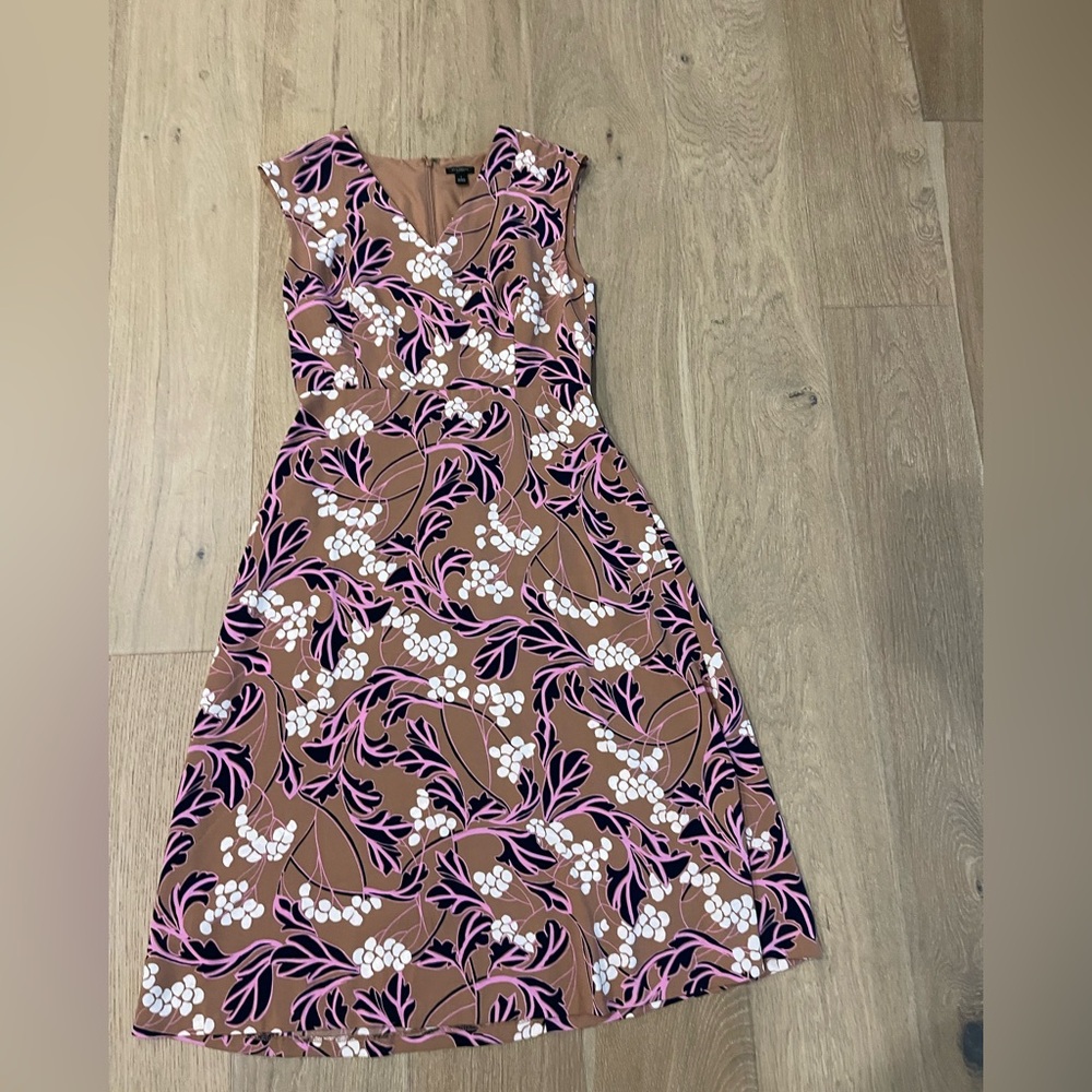 Ann Taylor Factory Floral Midi Dress in Brown and Pink